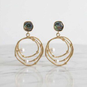 2/$21 Round Faux Abalone Pearl Dangle Earrings